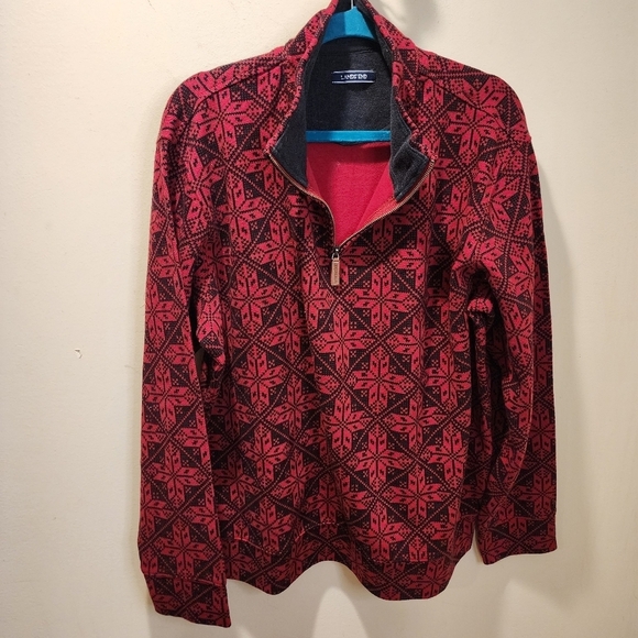 LAND'S END men's quarter zip 100% cotton  Red winter sweater size L - Picture 1 of 13